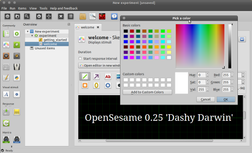A screenshot of OpenSesame 0.25-pre11